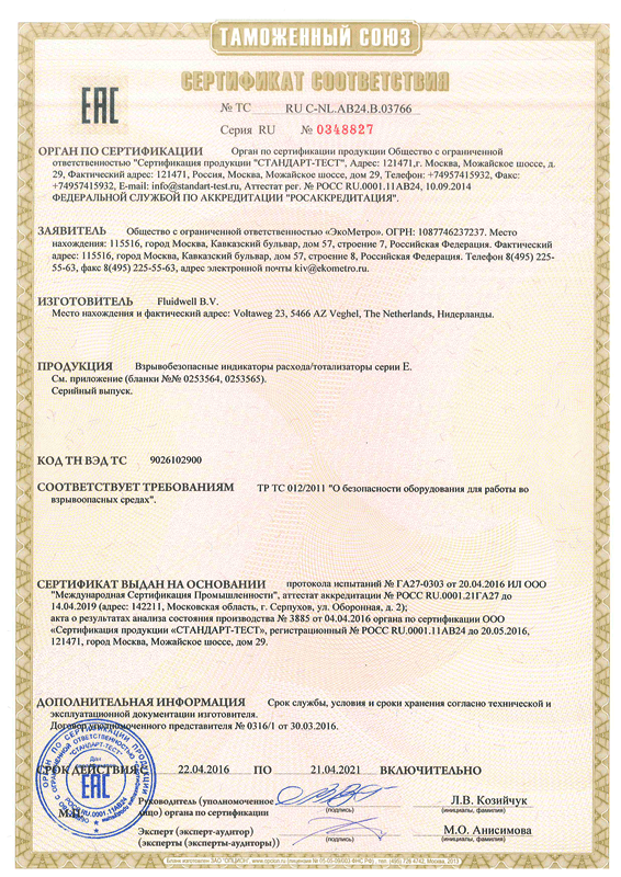 Сертификат взрывозащиты сумматора Е